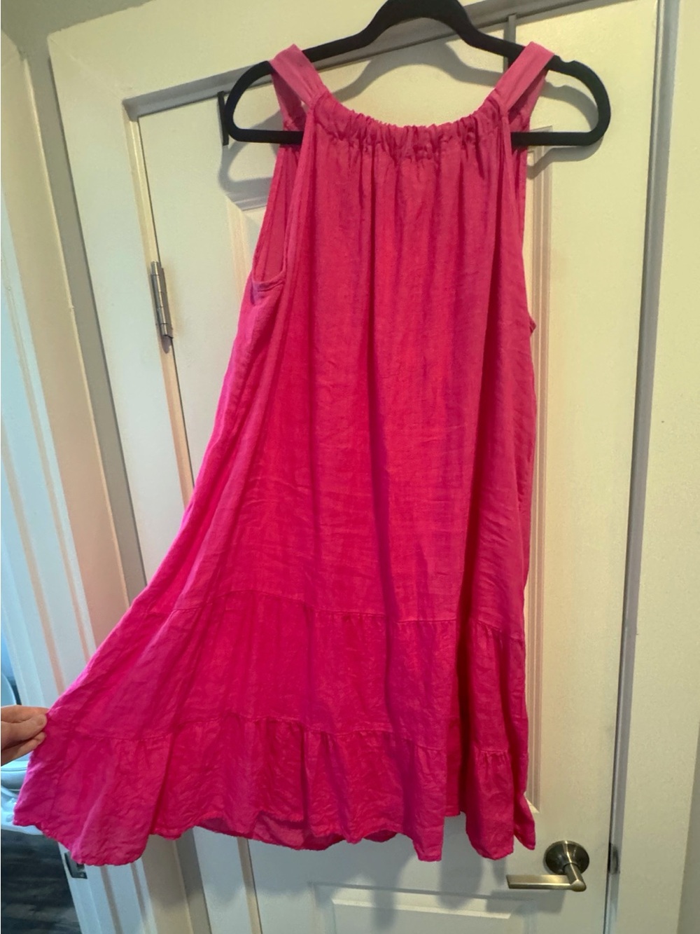 Sleeveless Pink Tiered Linen Dress -